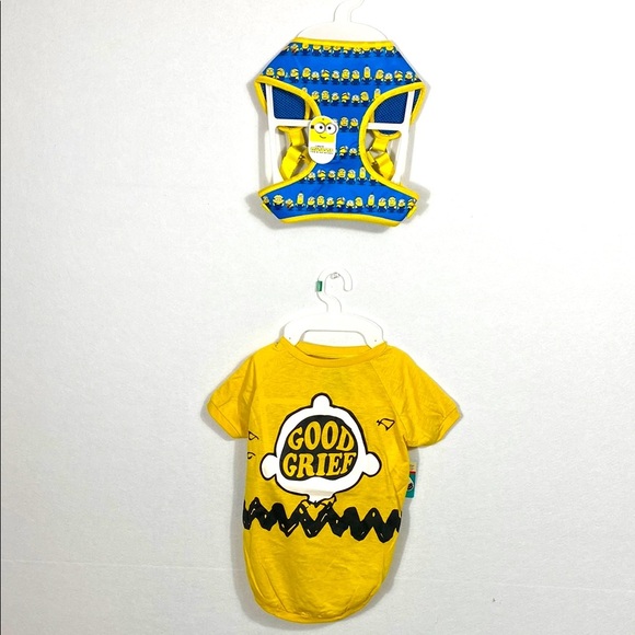 Yellow 'Good Grief' Dog Shirt and Harness Set Peanuts & Minions size Large - Picture 2 of 9